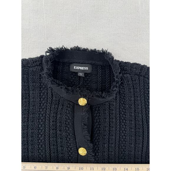 Express Black Sweater Jacket Lady Gold Button Knit Cardigan M Grannycore NWOT - Picture 9 of 9